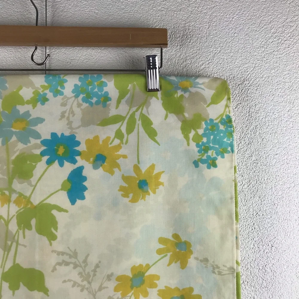 Vintage l 60s Queen Aqua Floral Groovy Funky Mod Pillow Case Bed Linens Fabric